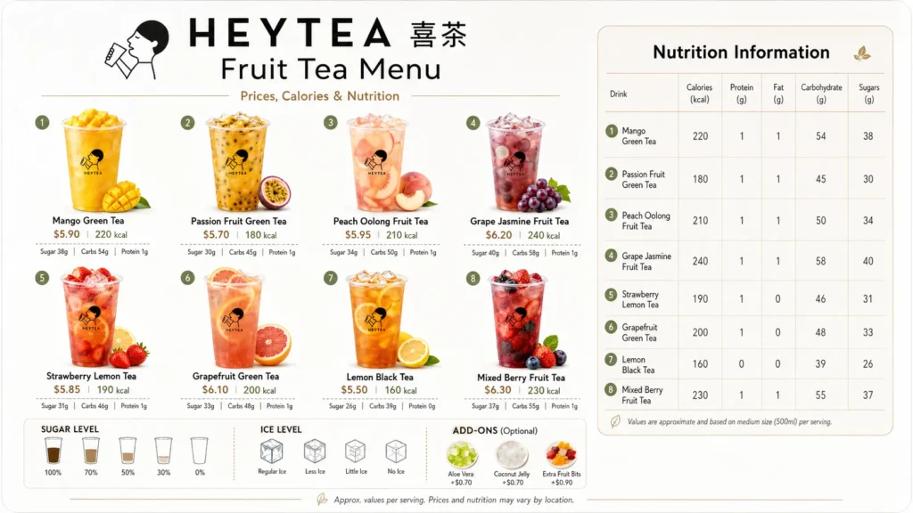 heytea fruit tea menu with price