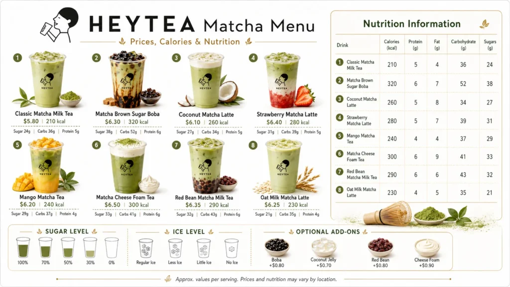 heytea matcha menu with price