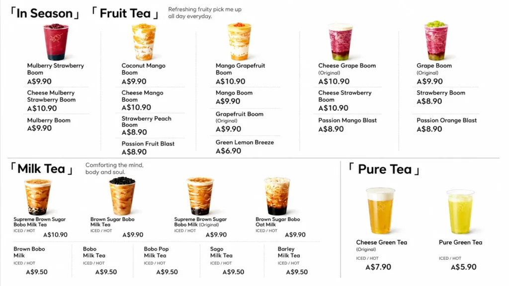 heytea menu with prices in Australia