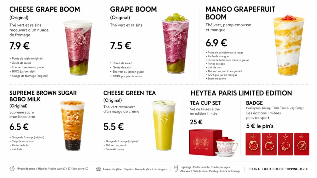 heytea menu with prices in France