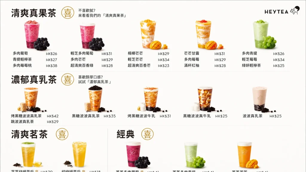 heytea menu with prices in Hong Kong
