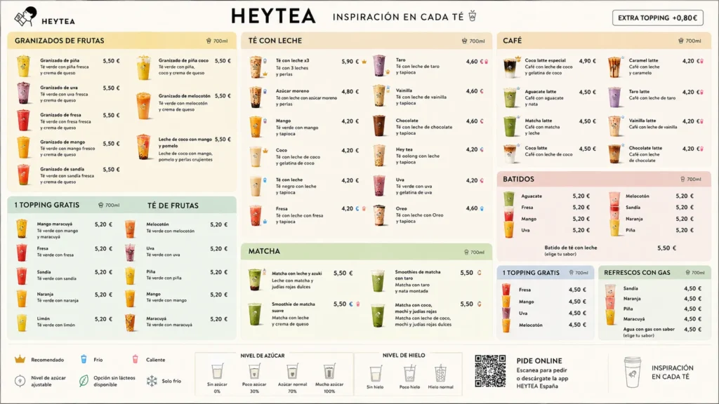 heytea menu with prices in Spain