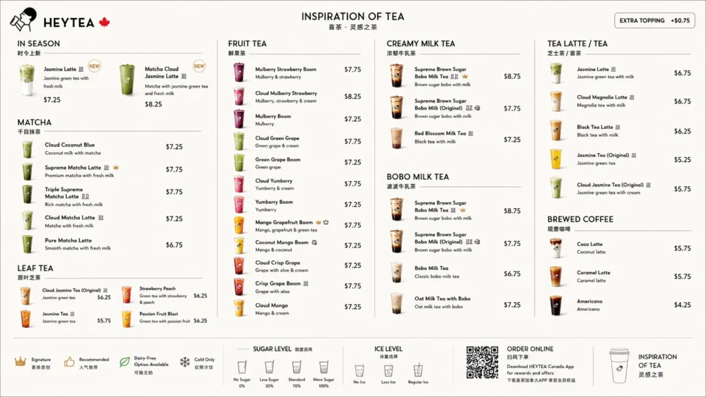heytea menu with prices in canada