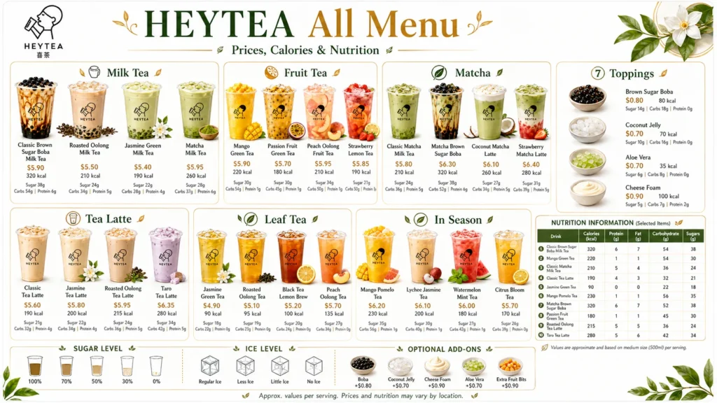 heytea HeyTea Nutrition Menu