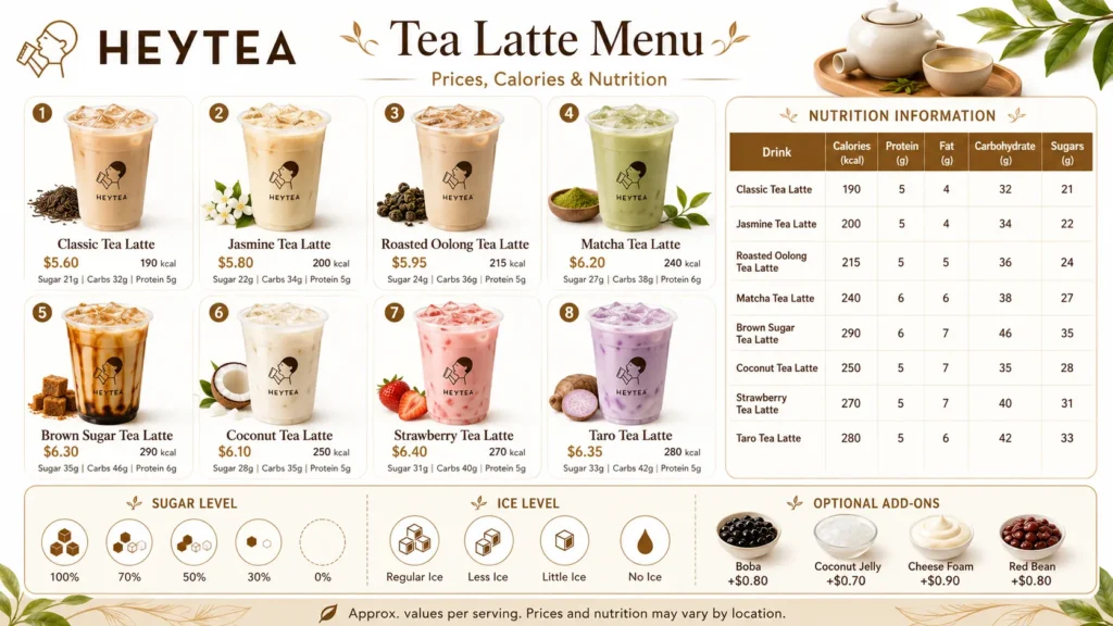 heytea tea latte menu with price