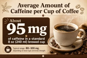 Average amount of caffeine per cup of coffee. 