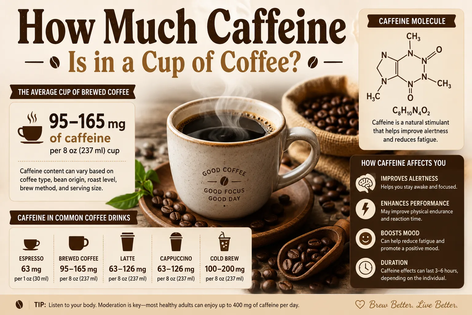 How much caffeine is in a cup of coffee